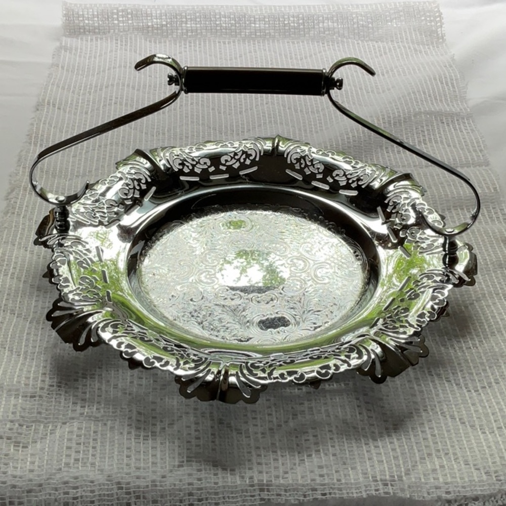 Vintage Krome-Kraft Silver Serving Tray With Bakelite Handle